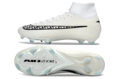 Nike Air Zoom Mercurial Superfly 10 Elite FG Firm Ground Soccer Cleats - White/Black/Light Blue