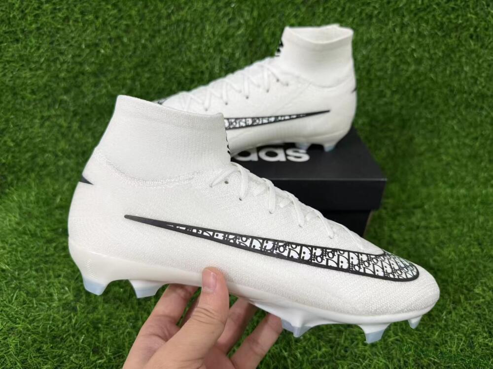 Nike Air Zoom Mercurial Superfly 10 Elite FG Firm Ground Soccer Cleats - White/Black/Light Blue