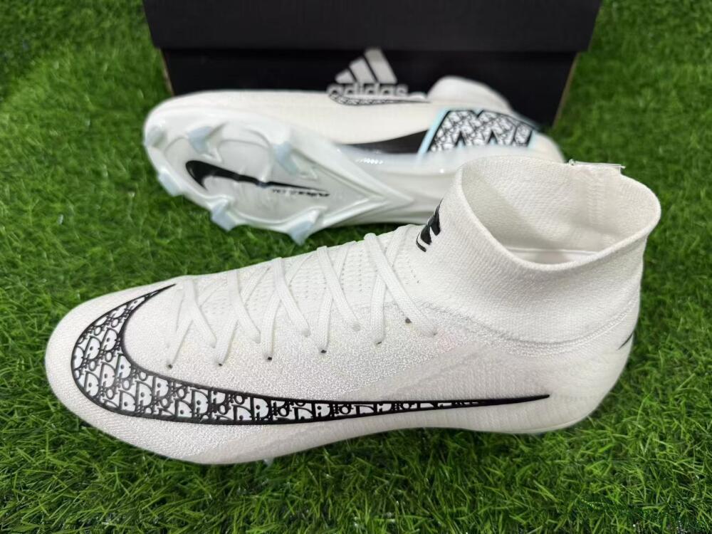 Nike Air Zoom Mercurial Superfly 10 Elite FG Firm Ground Soccer Cleats - White/Black/Light Blue