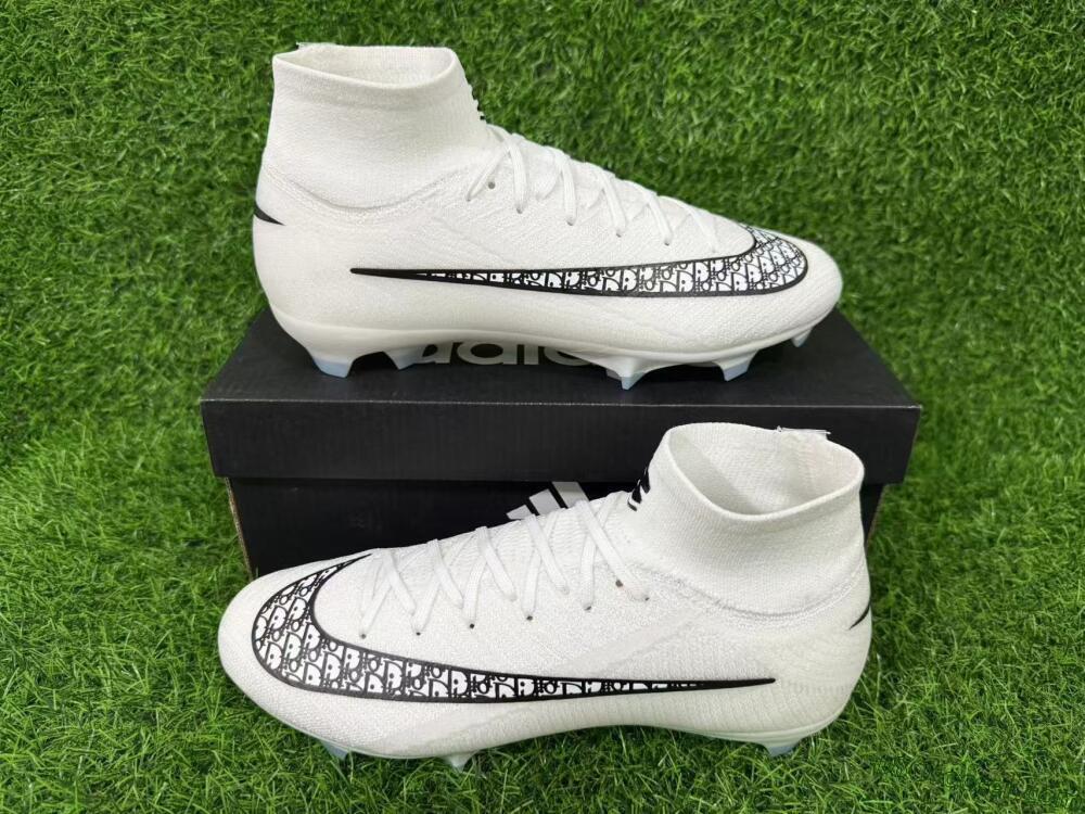 Nike Air Zoom Mercurial Superfly 10 Elite FG Firm Ground Soccer Cleats - White/Black/Light Blue