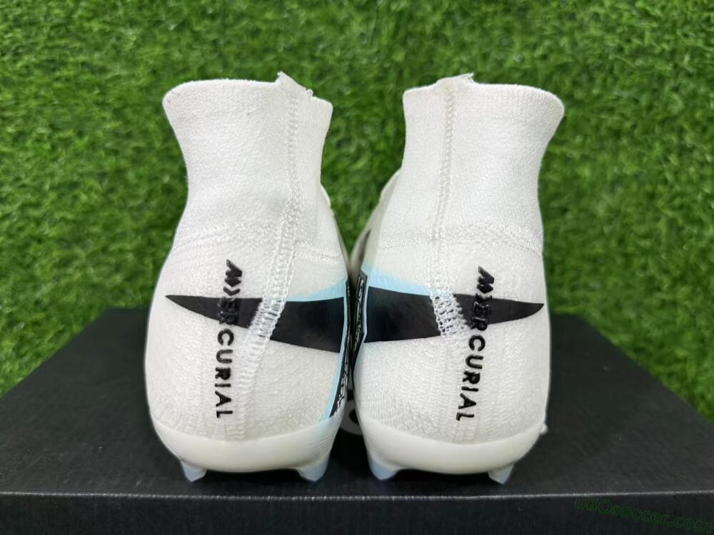 Nike Air Zoom Mercurial Superfly 10 Elite FG Firm Ground Soccer Cleats - White/Black/Light Blue