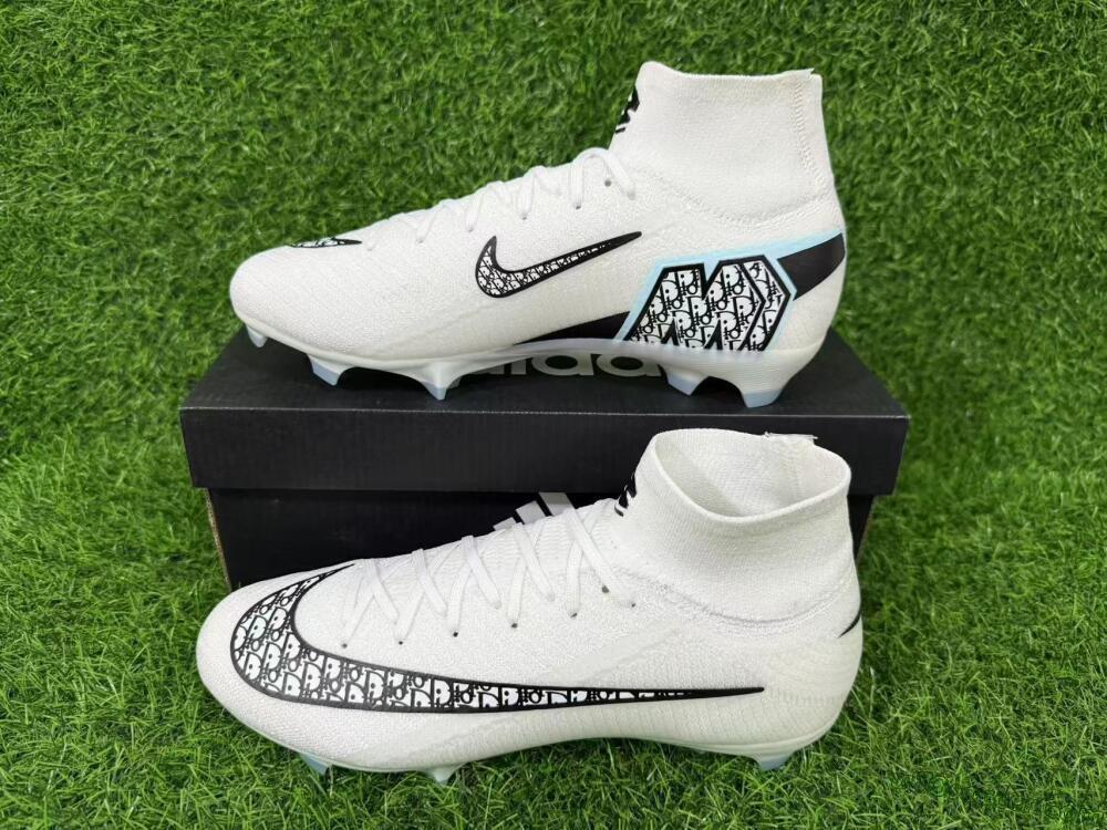 Nike Air Zoom Mercurial Superfly 10 Elite FG Firm Ground Soccer Cleats - White/Black/Light Blue