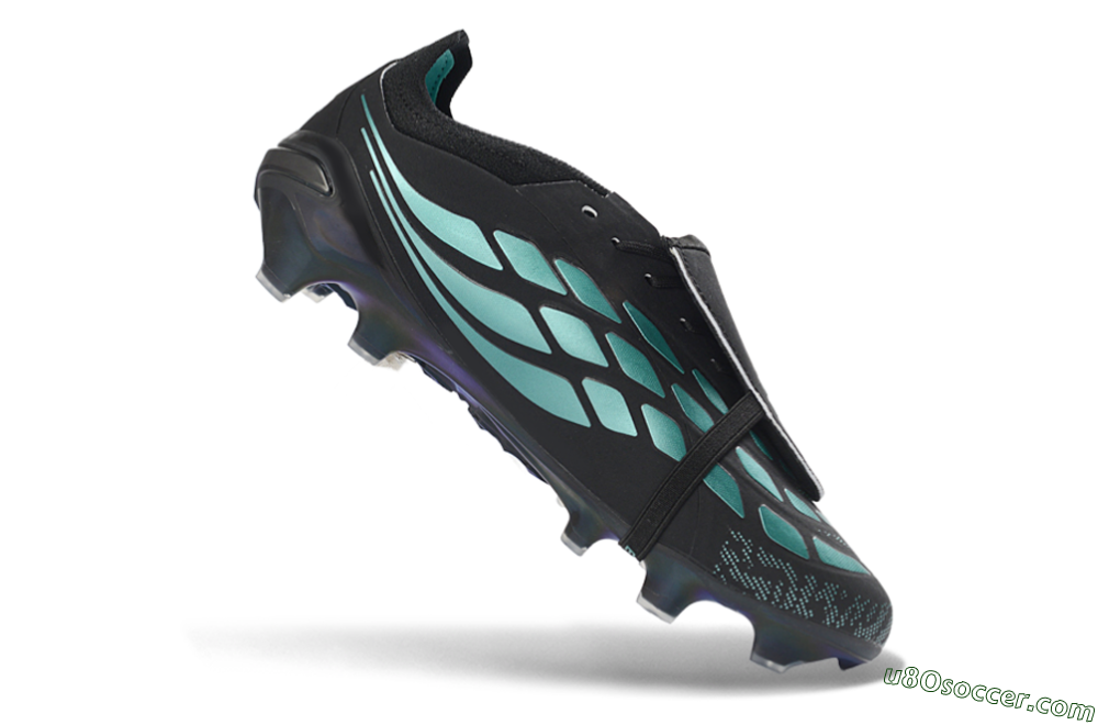 Adidas Predator 26 Elite Fold-Over Tongue FG Firm Ground Soccer Cleats - Black/Electric Blue/Metallic Teal 5