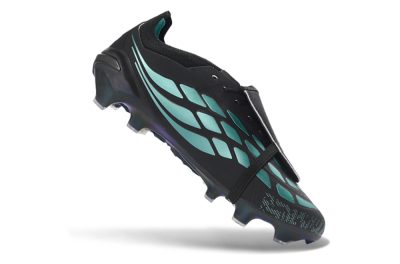 Adidas Predator 26 Elite Fold-Over Tongue FG Firm Ground Soccer Cleats - Black/Electric Blue/Metallic Teal