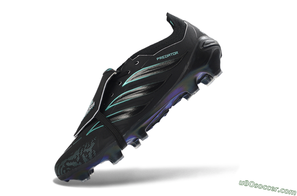 Adidas Predator 26 Elite Fold-Over Tongue FG Firm Ground Soccer Cleats - Black/Electric Blue/Metallic Teal 6