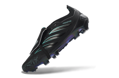 Adidas Predator 26 Elite Fold-Over Tongue FG Firm Ground Soccer Cleats - Black/Electric Blue/Metallic Teal