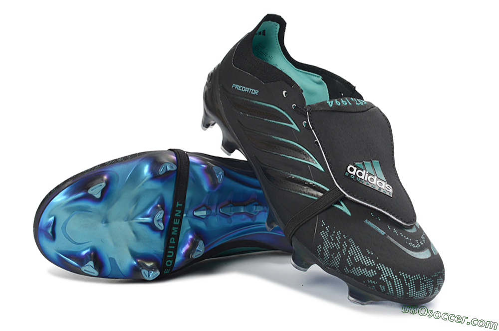 Adidas Predator 26 Elite Fold-Over Tongue FG Firm Ground Soccer Cleats - Black/Electric Blue/Metallic Teal 4