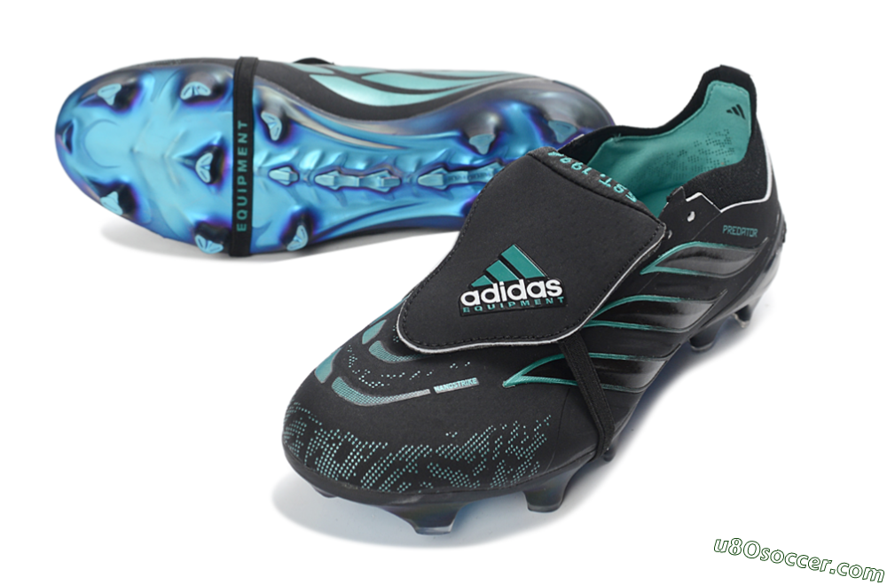 Adidas Predator 26 Elite Fold-Over Tongue FG Firm Ground Soccer Cleats - Black/Electric Blue/Metallic Teal 3