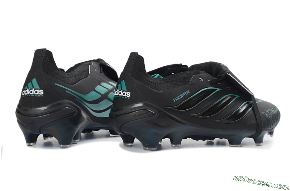 Adidas Predator 26 Elite Fold-Over Tongue FG Firm Ground Soccer Cleats - Black/Electric Blue/Metallic Teal 7