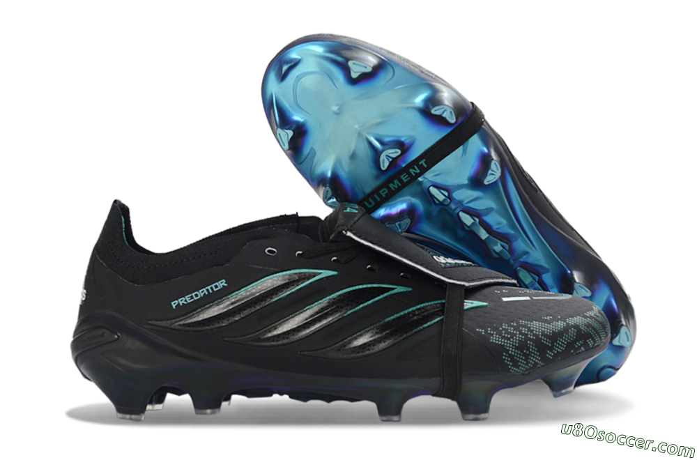 Adidas Predator 26 Elite Fold-Over Tongue FG Firm Ground Soccer Cleats - Black/Electric Blue/Metallic Teal 1