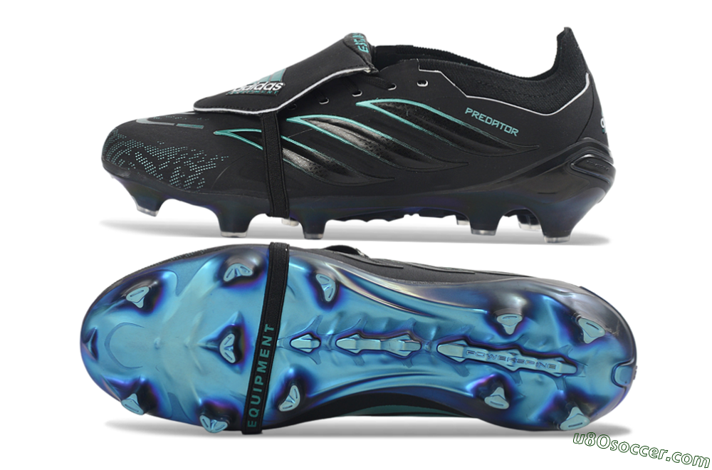 Adidas Predator 26 Elite Fold-Over Tongue FG Firm Ground Soccer Cleats - Black/Electric Blue/Metallic Teal 0