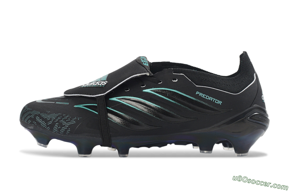 Adidas Predator 26 Elite Fold-Over Tongue FG Firm Ground Soccer Cleats - Black/Electric Blue/Metallic Teal 2