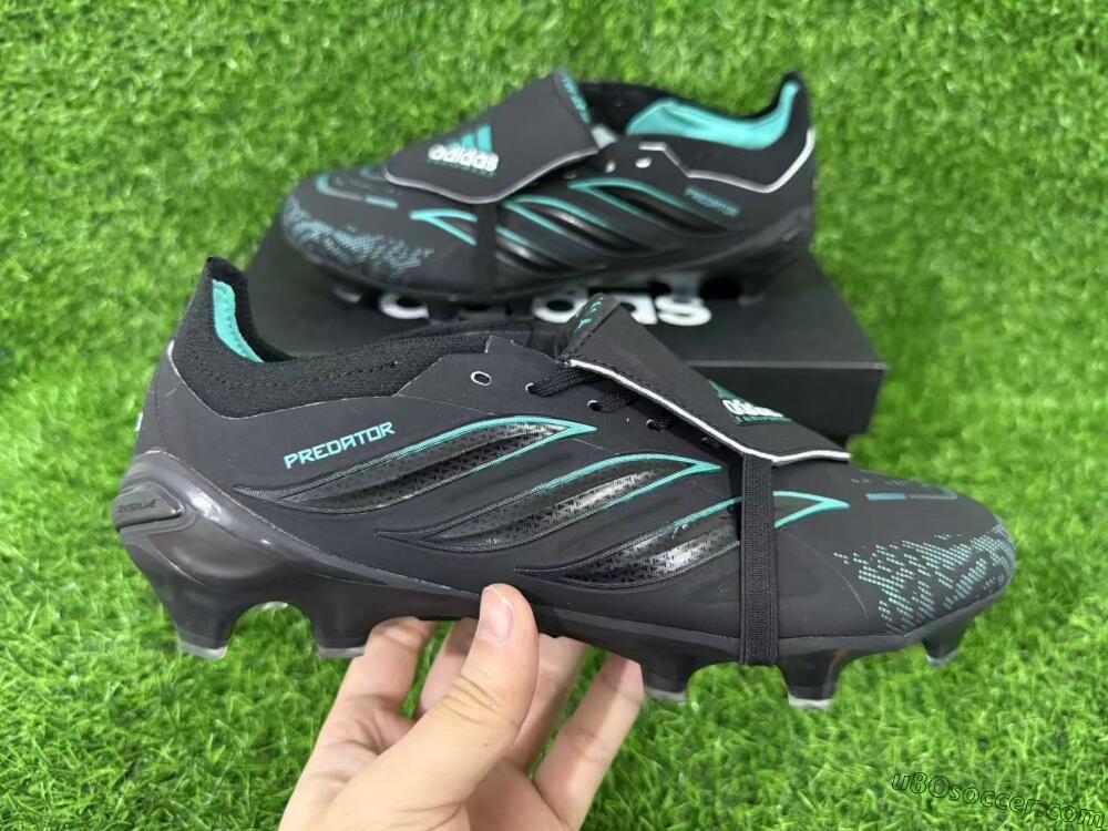 Adidas Predator 26 Elite Fold-Over Tongue FG Firm Ground Soccer Cleats - Black/Electric Blue/Metallic Teal
