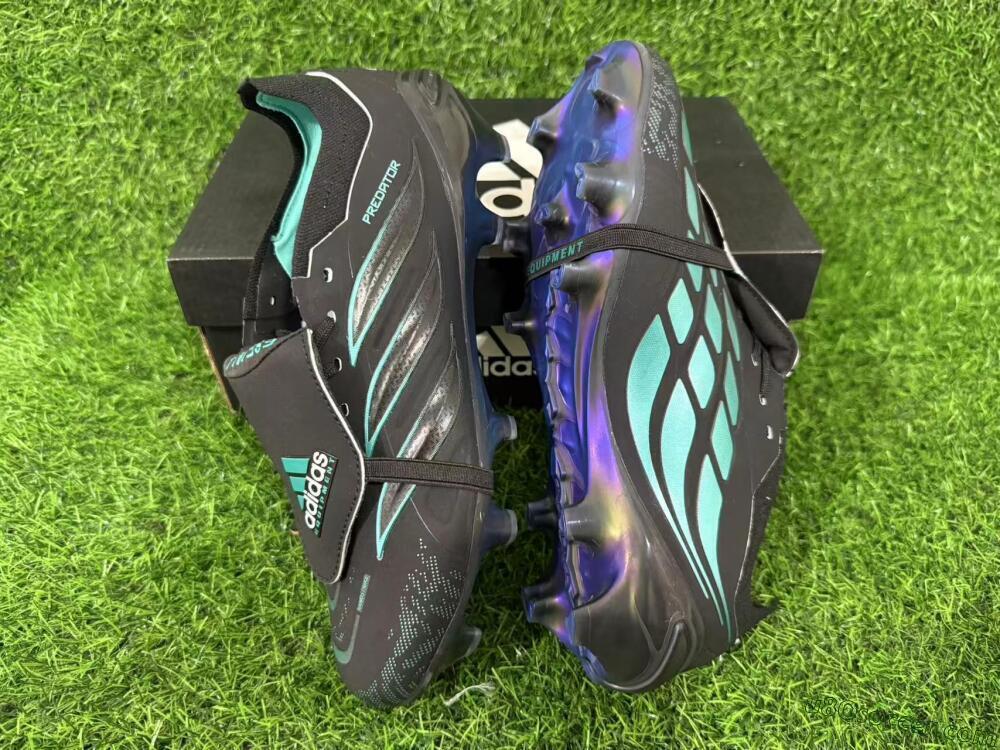 Adidas Predator 26 Elite Fold-Over Tongue FG Firm Ground Soccer Cleats - Black/Electric Blue/Metallic Teal