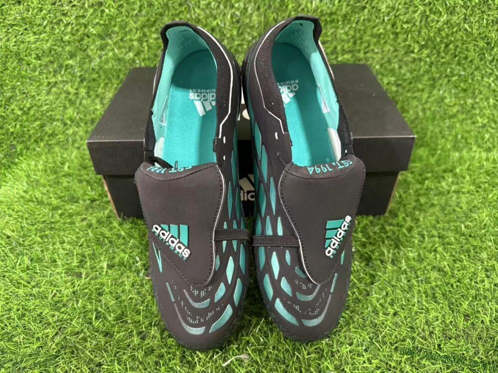 Adidas Predator 26 Elite Fold-Over Tongue FG Firm Ground Soccer Cleats - Black/Electric Blue/Metallic Teal
