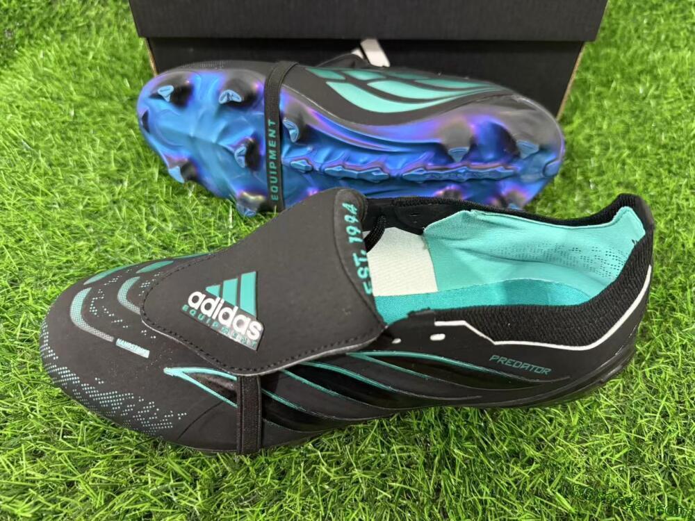 Adidas Predator 26 Elite Fold-Over Tongue FG Firm Ground Soccer Cleats - Black/Electric Blue/Metallic Teal