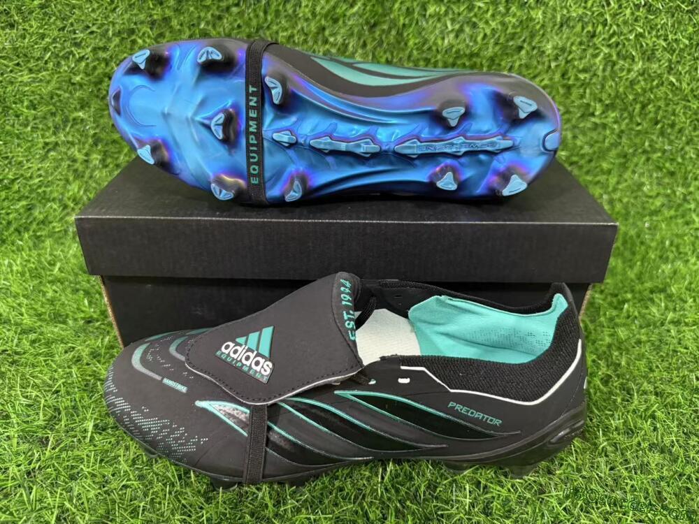 Adidas Predator 26 Elite Fold-Over Tongue FG Firm Ground Soccer Cleats - Black/Electric Blue/Metallic Teal