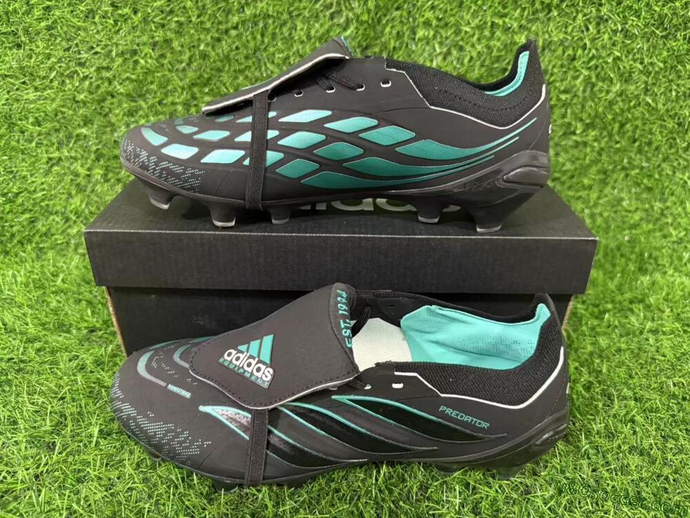 Adidas Predator 26 Elite Fold-Over Tongue FG Firm Ground Soccer Cleats - Black/Electric Blue/Metallic Teal