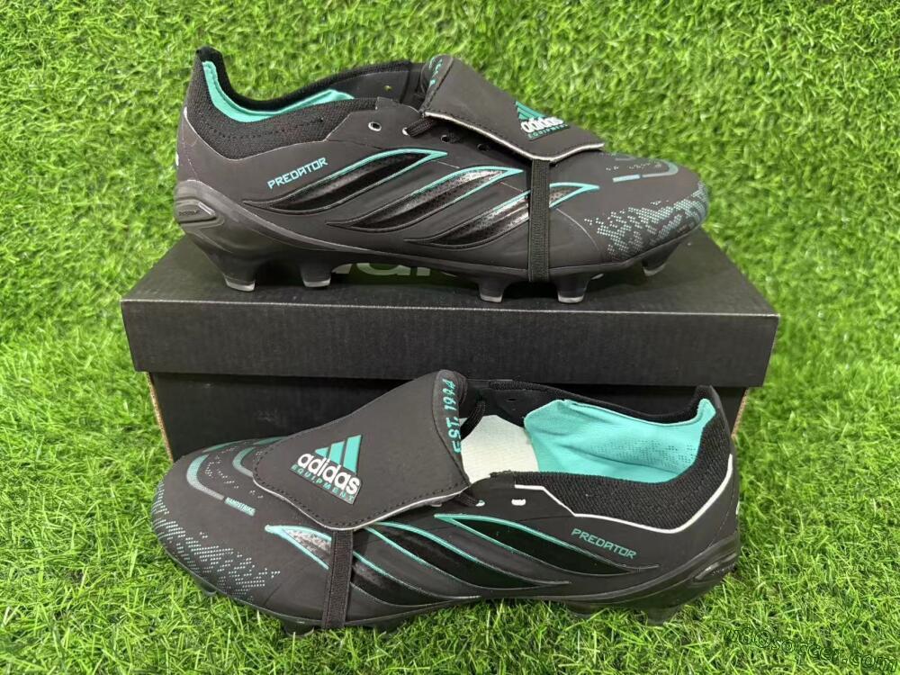 Adidas Predator 26 Elite Fold-Over Tongue FG Firm Ground Soccer Cleats - Black/Electric Blue/Metallic Teal