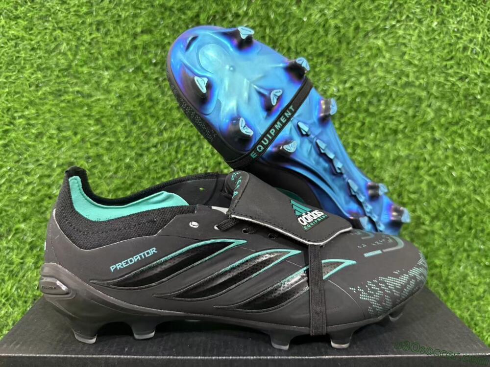 Adidas Predator 26 Elite Fold-Over Tongue FG Firm Ground Soccer Cleats - Black/Electric Blue/Metallic Teal