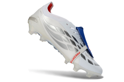 Adidas Predator 26 Elite Fold-Over Tongue FG Firm Ground Soccer Cleats - White/Electric Blue/Silver Gray