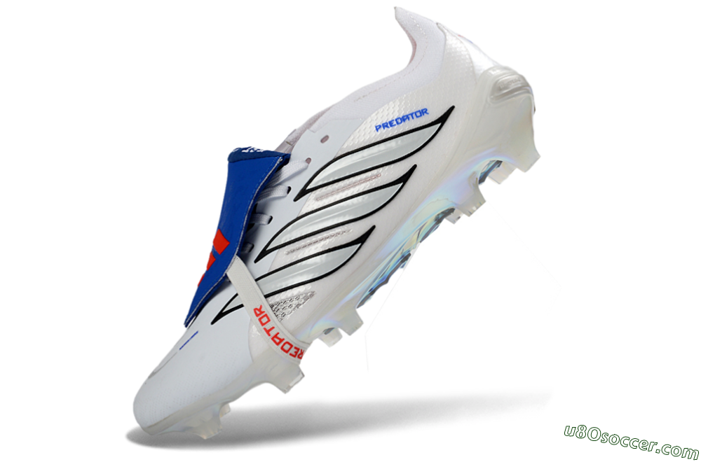 Adidas Predator 26 Elite Fold-Over Tongue FG Firm Ground Soccer Cleats - White/Electric Blue/Silver Gray 6