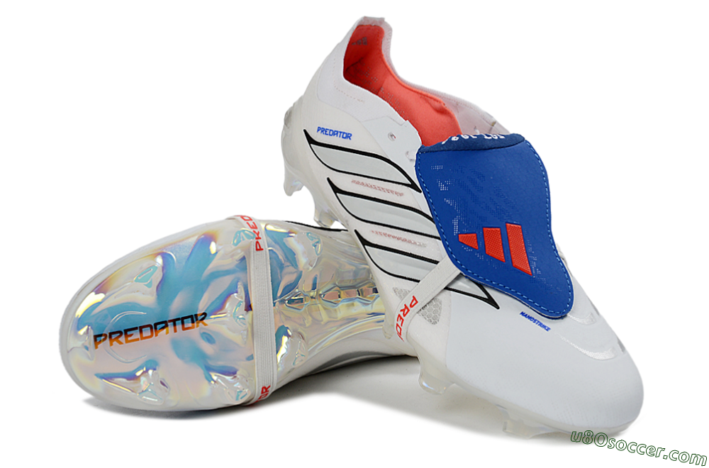 Adidas Predator 26 Elite Fold-Over Tongue FG Firm Ground Soccer Cleats - White/Electric Blue/Silver Gray 4