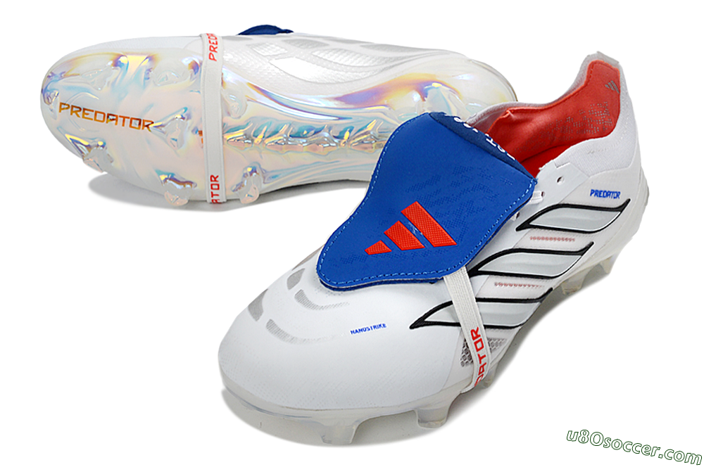 Adidas Predator 26 Elite Fold-Over Tongue FG Firm Ground Soccer Cleats - White/Electric Blue/Silver Gray 3