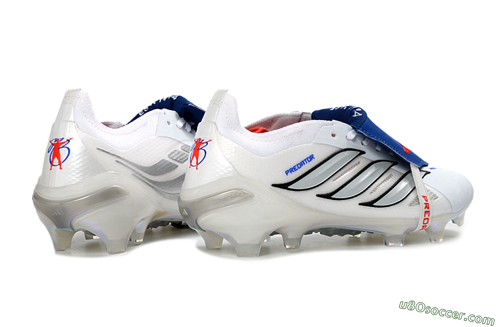 Adidas Predator 26 Elite Fold-Over Tongue FG Firm Ground Soccer Cleats - White/Electric Blue/Silver Gray 7