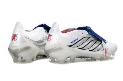 Adidas Predator 26 Elite Fold-Over Tongue FG Firm Ground Soccer Cleats - White/Electric Blue/Silver Gray