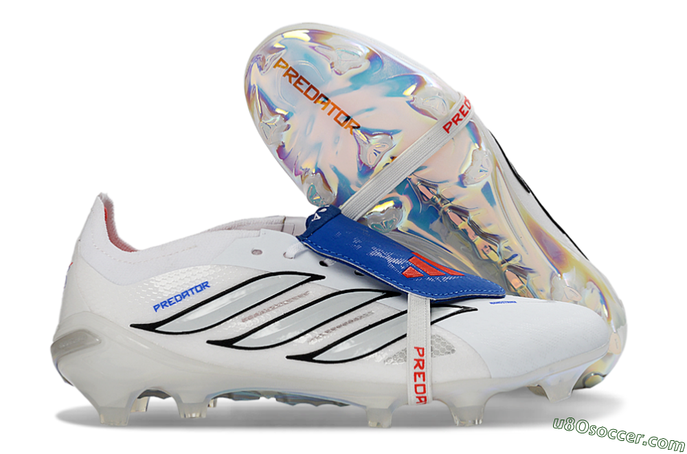 Adidas Predator 26 Elite Fold-Over Tongue FG Firm Ground Soccer Cleats - White/Electric Blue/Silver Gray 1
