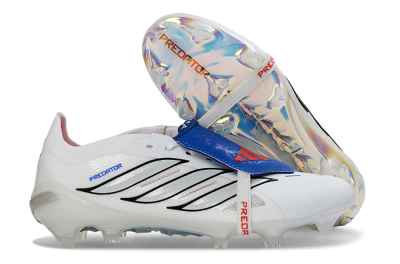 Adidas Predator 26 Elite Fold-Over Tongue FG Firm Ground Soccer Cleats - White/Electric Blue/Silver Gray