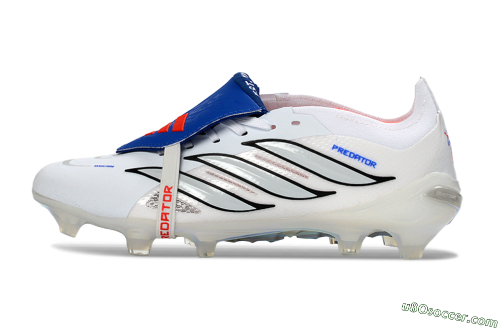 Adidas Predator 26 Elite Fold-Over Tongue FG Firm Ground Soccer Cleats - White/Electric Blue/Silver Gray 2