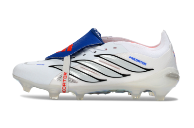 Adidas Predator 26 Elite Fold-Over Tongue FG Firm Ground Soccer Cleats - White/Electric Blue/Silver Gray