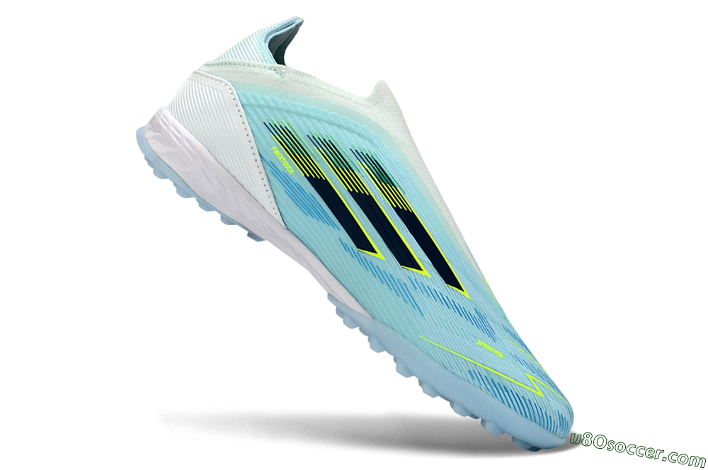 Adidas F50 Elite Laceless TF Artificial Turf Soccer Shoes - Aqua/Sky Blue/Neon Yellow 5