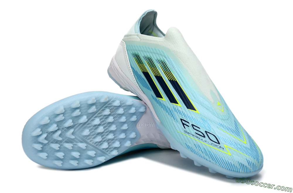 Adidas F50 Elite Laceless TF Artificial Turf Soccer Shoes - Aqua/Sky Blue/Neon Yellow 4