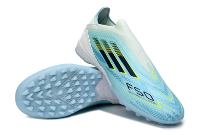 Adidas F50 Elite Laceless TF Artificial Turf Soccer Shoes - Aqua/Sky Blue/Neon Yellow