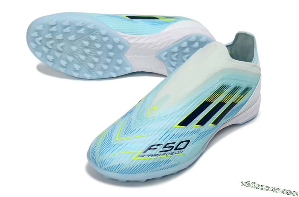 Adidas F50 Elite Laceless TF Artificial Turf Soccer Shoes - Aqua/Sky Blue/Neon Yellow 3