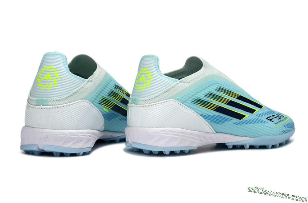 Adidas F50 Elite Laceless TF Artificial Turf Soccer Shoes - Aqua/Sky Blue/Neon Yellow 7