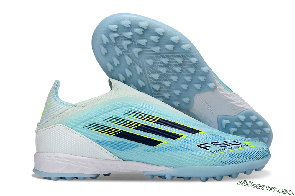 Adidas F50 Elite Laceless TF Artificial Turf Soccer Shoes - Aqua/Sky Blue/Neon Yellow 1