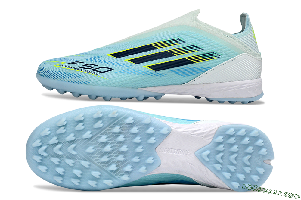 Adidas F50 Elite Laceless TF Artificial Turf Soccer Shoes - Aqua/Sky Blue/Neon Yellow 0