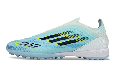 Adidas F50 Elite Laceless TF Artificial Turf Soccer Shoes - Aqua/Sky Blue/Neon Yellow