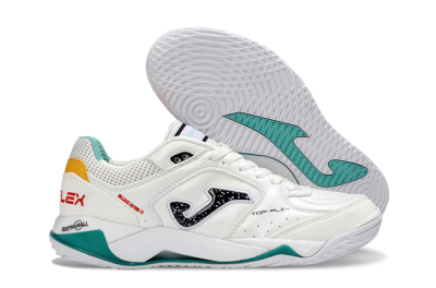 Joma Top Flex IC Indoor & Futsal Soccer Shoes - White/Teal Splash/Golden Accent