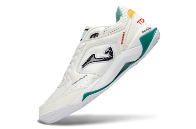 Joma Top Flex IC Indoor & Futsal Soccer Shoes - White/Teal Splash/Golden Accent