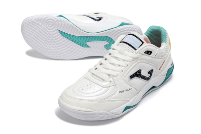 Joma Top Flex IC Indoor & Futsal Soccer Shoes - White/Teal Splash/Golden Accent