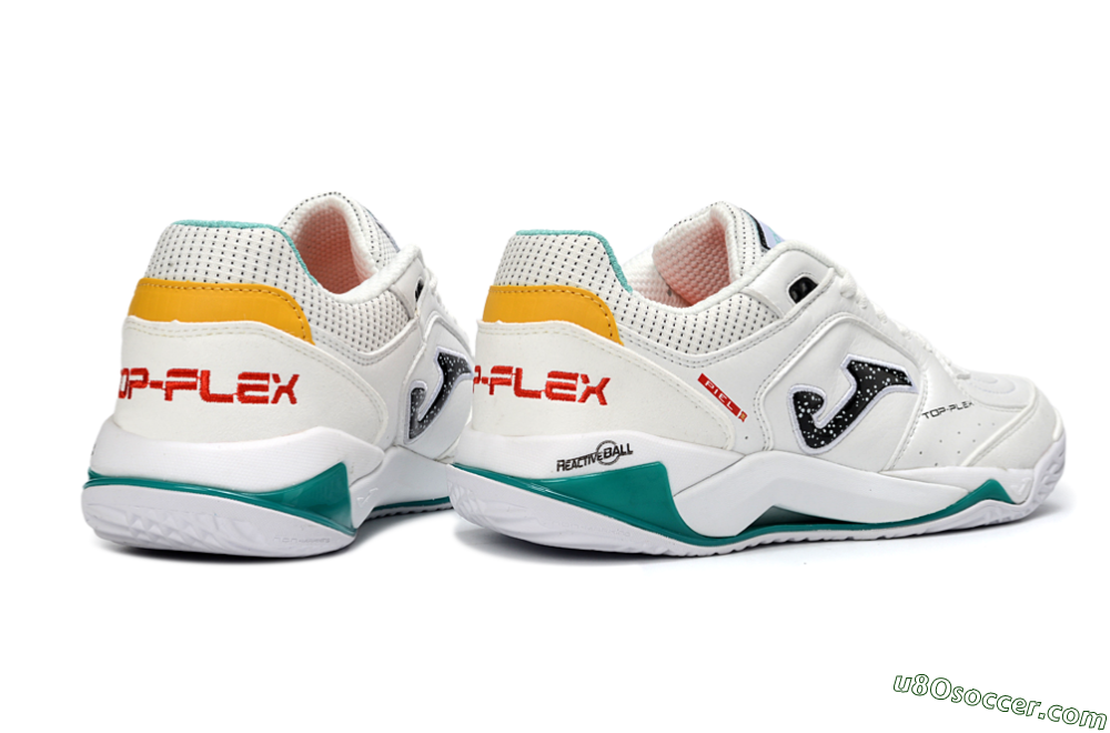 Joma Top Flex IC Indoor & Futsal Soccer Shoes - White/Teal Splash/Golden Accent 6