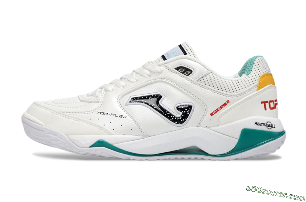 Joma Top Flex IC Indoor & Futsal Soccer Shoes - White/Teal Splash/Golden Accent 2