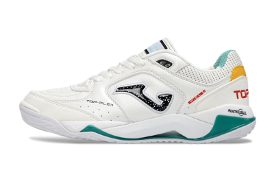 Joma Top Flex IC Indoor & Futsal Soccer Shoes - White/Teal Splash/Golden Accent