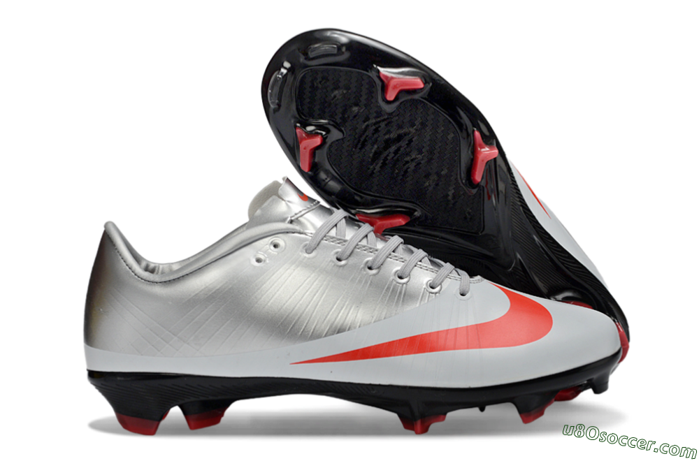 CR7 x Nike Air Zoom Mercurial Vapor 16 Elite FG Firm Ground Soccer Cleats - Silver/Fiery Red/Black 1