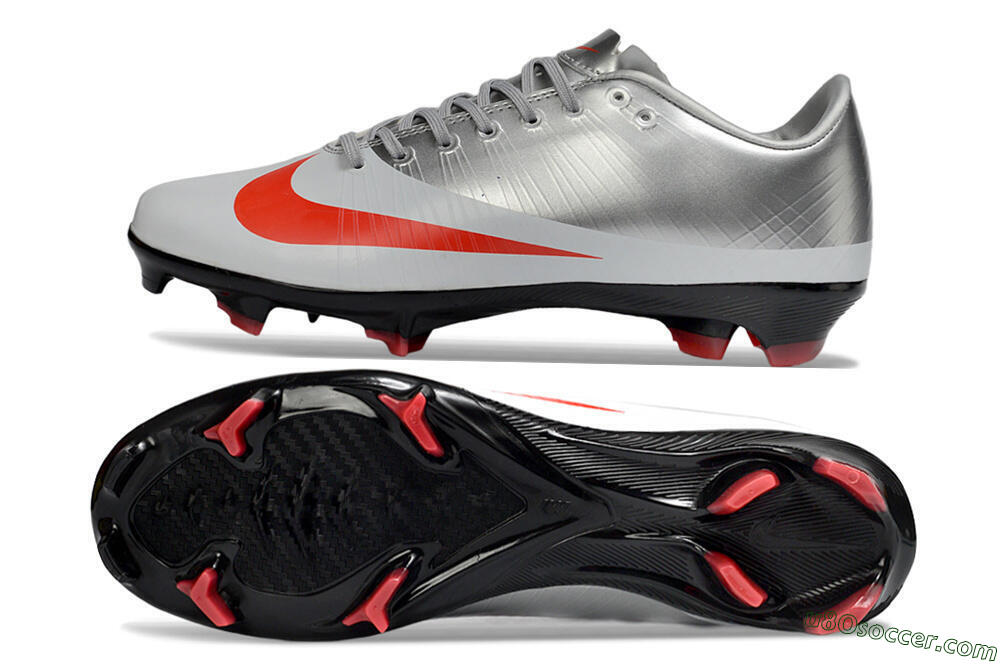 CR7 x Nike Air Zoom Mercurial Vapor 16 Elite FG Firm Ground Soccer Cleats - Silver/Fiery Red/Black 0